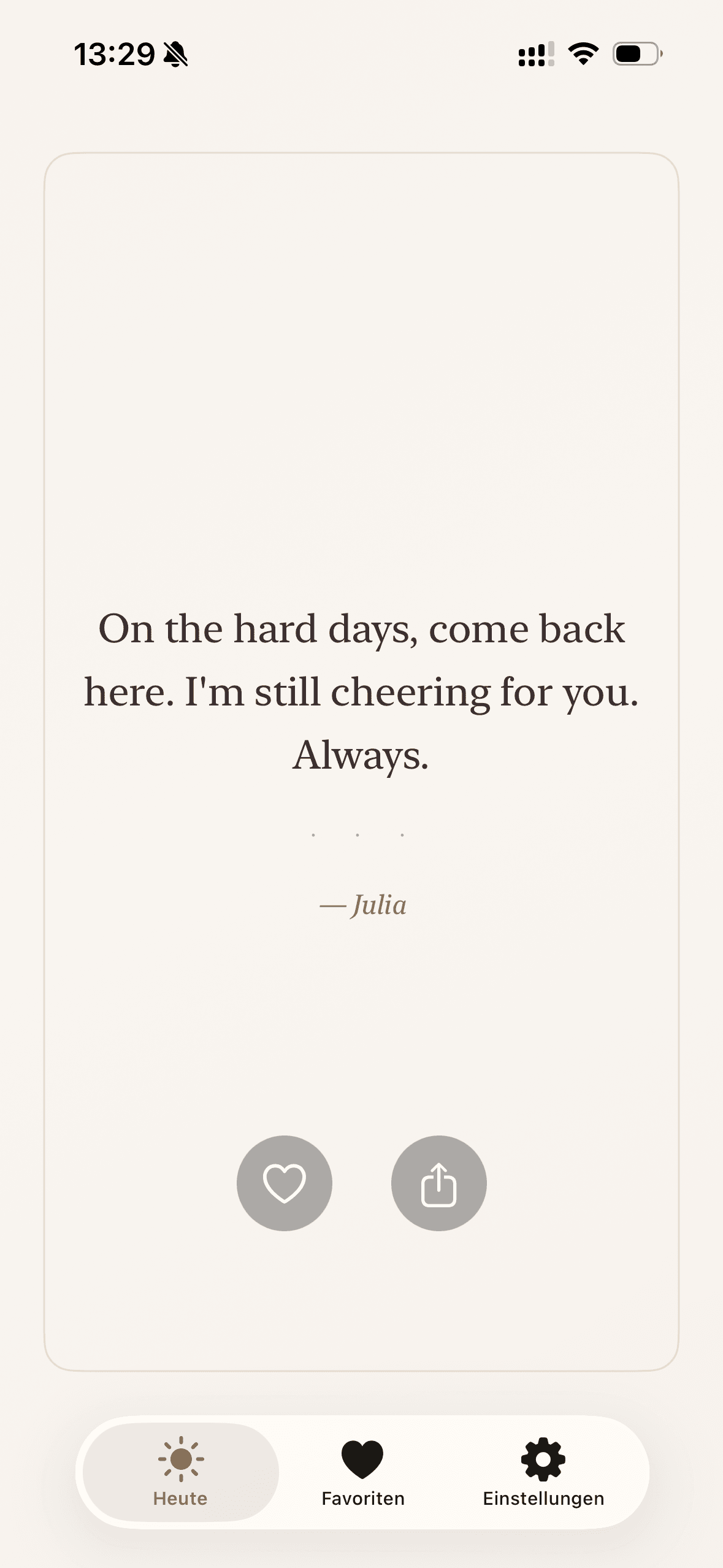 Re:Ember app showing today's Ember, a personal message from Julia